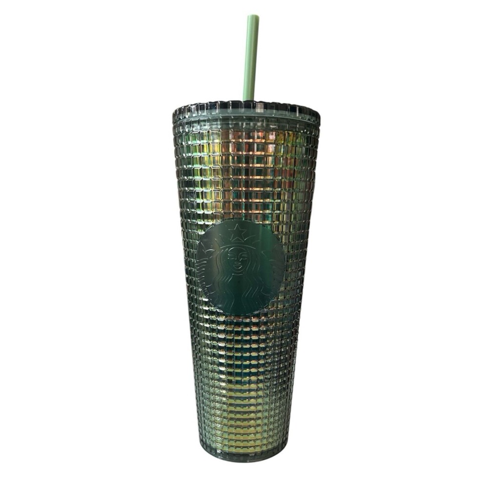 Starbucks  Aqua Green Grid Rainforest Iridescent Venti Tumbler 24oz Cold Cup